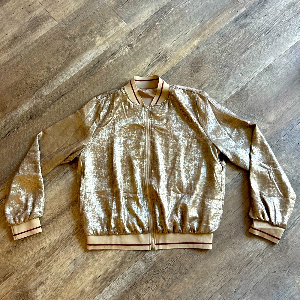 Verdusa Gold Zip-Up Bomber Jacket | Size M | Lightweight | NWT